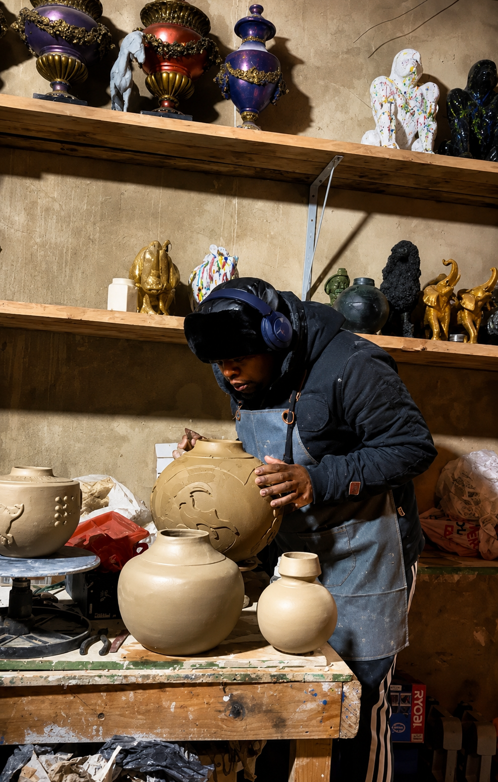 ArtbyZulu ceramic maker working in the studio